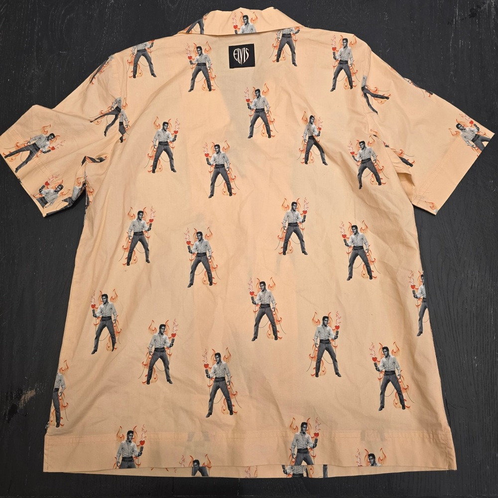 Scotch & Soda Elvis Presley Flame Print Button Down Shirt Peach Mens Small S - Picture 6 of 7
